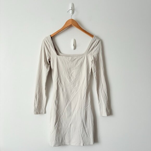 Aritzia Contour Squareneck Longsleeve Mini Dress Bone White Size Small - Picture 2 of 5